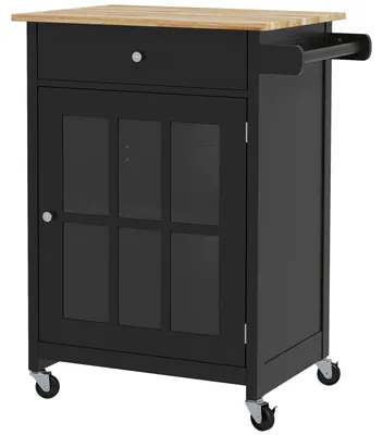 Immagine prodotto di Carrello da Cucina con Cassetto Armadietto e Portasciugamani 67x48x86,5 cm in Legno Nero e Rovere