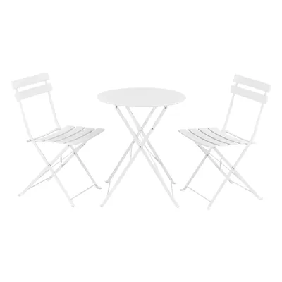 Imagen del producto de Conjunto de mesa y sillas "Minna" para interior y exterior – Mesa de jardín de metal – con 2 sillas de jardín – color blanco – plegable
