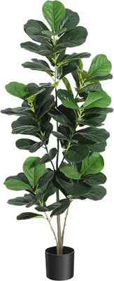 Produktbild von Künstlicher Feigenbaum 120–150 cm – Vioolblatt Ficus Kunstpflanze – Realistischer Kunstbaum mit schwarzem Topf – Für Innen & Außen – Grün