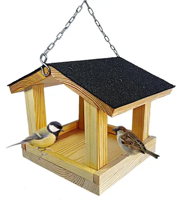 Productafbeelding van Hangende vogelhuis voor kleine vogels, weerbestendig, geschikt voor het balkon, handgemaakt, voor de tuin, met balkonhouder en bevestiging voor balkonhekken