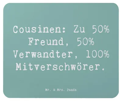 Produktbild von Mr. & Mrs. Panda Mouse Pad Spruch Cousin Mitverschwörer - Meeresbrise - Geschenk, computer mousepad, Familie, Mauspad, Verwandtschaft, Verbündete, Cousins, handgemacht