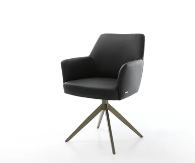 Produktbild von DELIFE Drehstuhl Xana-Flex mit Armlehnen Echt-Leder Schwarz Kreuzgestell breit Effektfinish Titan 360° drehbar Taschenfederkern