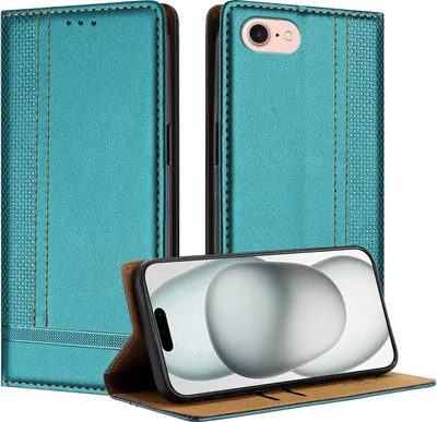Produktbild von Handyhülle für iPhone 8/7/6s/6 Leder Flip Klappbare Schutzhülle mit Standfunktion Grün