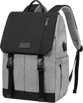 Produktbild von LOVEVOOK Rucksack Damen Herren 15.6 Zoll Laptop Schulrucksack Wasserfest Uni Reise Business Grau Schwarz