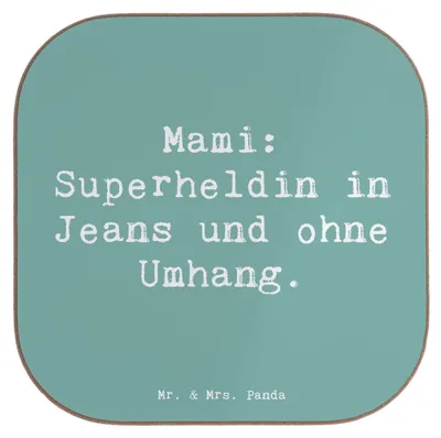 Produktbild von Mr. & Mrs. Panda Untersetzer für Gläser Spruch Mami Superheldin - Meeresbrise - Geschenk, gläseruntersetzer, Verwandte, Stärke, herzerwärmende Sprüche, Mom, Glas, Coaster