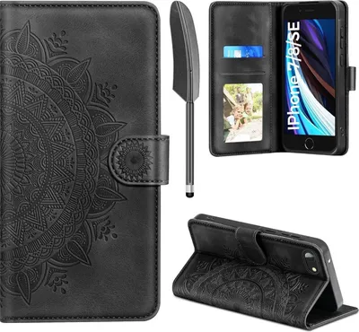 Produktbild von Handyhülle für iPhone SE 2022/2020, iPhone 7/8 Schwarz Flip Kunstleder Schutzhülle