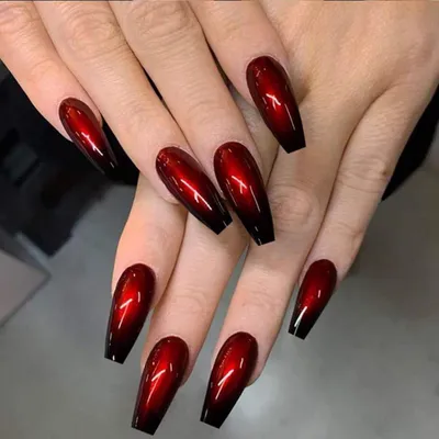 Image de Ongles artificiels "Ballerina", noir et rouge dégradé, en acrylique, lot de 24 pièces