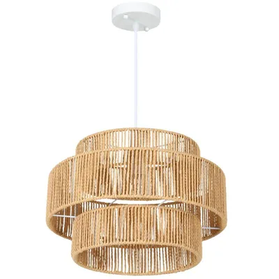 Produktbild von Fortuna Lai Pendelleuchte Hängelampe mit E27 Fassung, Boho-Stil, Hängeleuchte Deckenlampe mit Lampenschirm aus Hanfseil für Küche, Esszimmer, Hellbraun