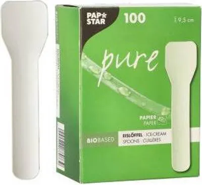 Image de PAPSTAR Cuillère à glace en papier "pure", longueur : 95 mm, blanche en papier de qualité alimentaire, , solide, - 1 pièce (88073)