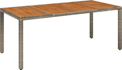 Image de vidaXL Table de jardin avec plateau en bois Gris 190x90x75 cm Poly rotin