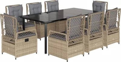 Produktbild von vidaXL 9-tlg. Garten-Essgruppe mit Kissen Beige Poly Rattan