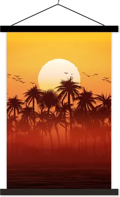 Produktbild von MuchoWow® Textilposter Sonne - Vogel - Palme 40x60 cm mit schwarzem Rahmen - Wanddekorationen