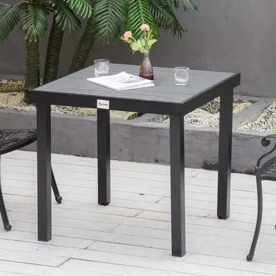 Produktbild von Gartentisch Holzoptik Aluminium wetterfest, Esstisch Terrassentisch pflegeleicht, Kunststofflamellen, Schwarz | 78x78x74 cm | 50 kg | 4 Personen