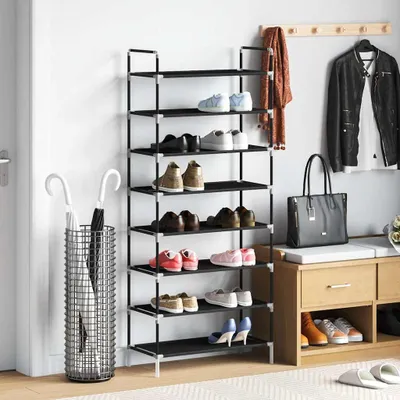 Image de vidaXL Étagère à chaussures avec 8 étagères Métal et tissu non tissé Noir