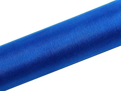 Organza Tischläufer 16 cm x 9 m, Blau, Blumendekor