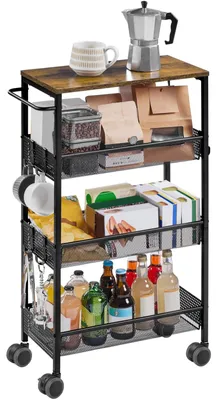 Zdjęcie produktu dla Wózek kuchenny - 4 poziomy - 45 x 22 x 79 cm - Na kółkach - Nośność 26 kg