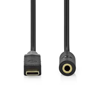 Image de Nedis USB-C Adapter - USB 2.0 - USB-C mâle - 3,5 mm femelle - 1,00 m - Rond - Plaqué or - PVC - Noir - Boîte