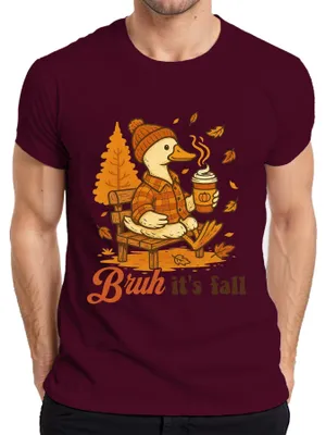 Productafbeelding van Hé, het is herfst! Pompoen, koffie, ruitjeshemd, muts, bladeren, heren T-shirt, bordeauxrood, maat M