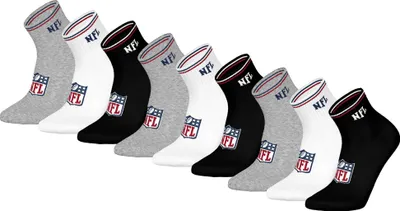 Produktbild von NFL Uni Quarter-Socken, 9er Pack - NFL Shield 9Pack Quarter Socks, Logo, Streifen, Baumwollmischung Weiß/Grau/Schwarz 43-46