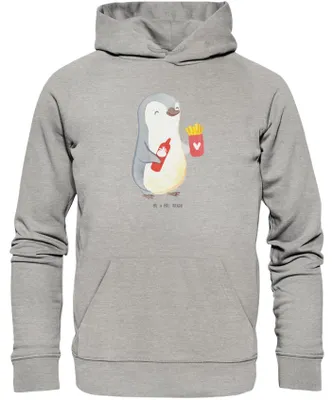 Produktbild von Mr. & Mrs. Panda Kuschelhoodie Pinguin Pommes Größe XL - Heather Grey - Geschenk, Freundin, Statement-Hoodie, Pullover, Hoodie, für, Valentinstag, Frauen, Jahrestag