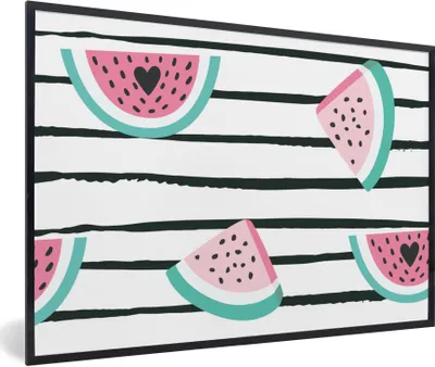 Produktbild von MuchoWow® Gerahmtes Poster Wassermelone - Sommer - Schwarz 90x60 cm - Poster mit Schwarzem Bilderrahmen Wandposter Rahmen Foto Bilder - Fotorahmen - Foto-Plakat