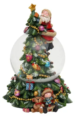 Schneekugel am Tannenbaum, Weihnachtsmann, Melodie, Ø 10 cm
