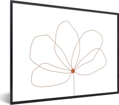 Produktbild von MuchoWow® Gerahmtes Poster Blume - Strichzeichnung - Natur 80x60 cm - Poster mit Schwarzem Bilderrahmen Wandposter Rahmen Foto Bilder - Schwarzem - Mit Gestell