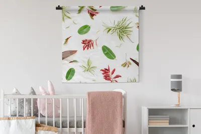 Produktbild von MuchoWow® Wandteppich Wandbehang Tropisch - Blätter - Rot 90x90 cm Tapisserie Dekoration Wandtuch - Wandaufhänger