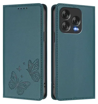 Obrázek produktu pro Kožené pouzdro pro ZTE Blade V70 Vita/Blade V70 Design/nubia V70 Design, motýlí ražbou, peněženkové flip pouzdro se stojánkem Zelená