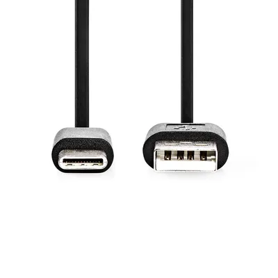 Produktbild von Nedis USB-Kabel - USB 2.0 - USB-A Stecker - USB-C Stecker - 15 W - 480 Mbps - Vernickelt - 2.00 m - Rund - PVC - Schwarz - Label