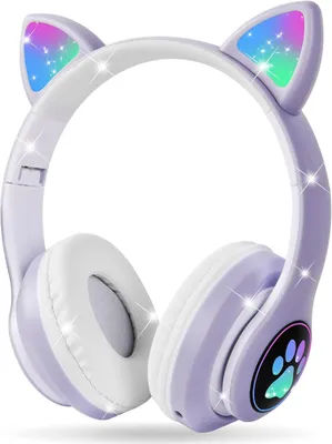 Produktbild von AXFEE Kinder Kopfhörer Bluetooth Over-Ear mit LED Katzenohren, Faltbar, Stereo Sound, Mikrofon & SD-Karten Unterstützung