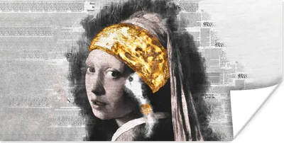 Produktbild von MuchoWow® Poster Das Mädchen mit dem Perlenohrring - Gold - Zeitungsartikel 40x20 cm - Poster für die Wand - Poster Schlafzimmer