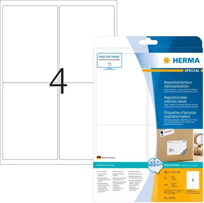 Image de HERMA Adressetik. A4 weiß 99,1x139 mm Papier opak 100 St.