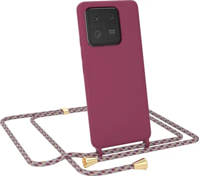 Produktbild von EAZY CASE Handykette kompatibel mit Xiaomi 13 Pro Handyhülle zum Umhängen, Silikon Hülle mit Band, Schutzhülle mit Ersatzkordel, Stylische Kette für Smartphone, Beere / Rot Camouflage