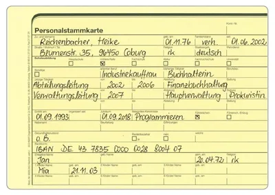 Produktbild von Personalstammkarte, 2-seitige DIN A5-Karte, Gelb, Verpackungseinheit: 100 STK