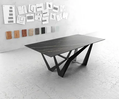 Produktbild von DELIFE Esstisch Edge 200x100cm Laminam® Keramik Braun Mittelfuß Flachstahl Schwarz