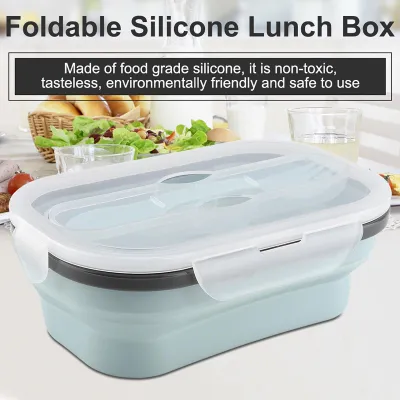 Obrázok produktu pre Silikónový skladací obedový box na potraviny Prenosný obdĺžnikový kontajner na potraviny (modrý)