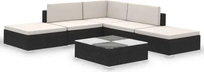 Produktbild von vidaXL 6-tlg. Garten-Lounge-Set mit Auflagen Poly Rattan Schwarz