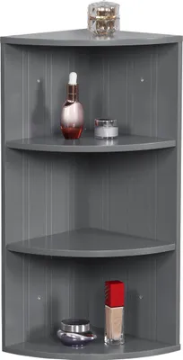Produktbild von Relaxdays Eckregal, 3 Ablagen, Badregal, hängend oder stehend, platzsparend, HBT: 62x35x25 cm, Küchenregal, MDF, grau