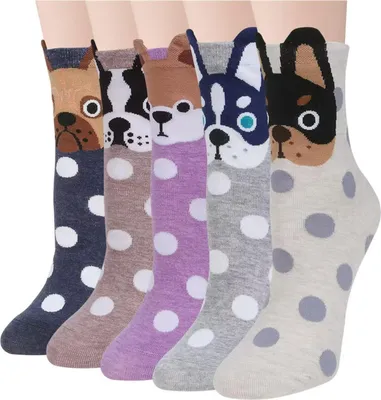 Produktbild von ASKSA Lustige Socken Damen Bunte Socken aus Baumwolle, Karikatur Tier Socken Damen Witzige Socken Frauen Weihnachtssocken Sneakersocken, 5 Paare,Blau