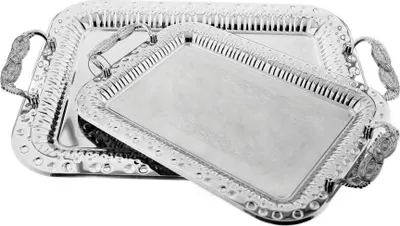 Produktbild von 2-teiliges Serviertablett aus hochwertigem 18/10 Edelstahl -Robust & stapelbar Silber