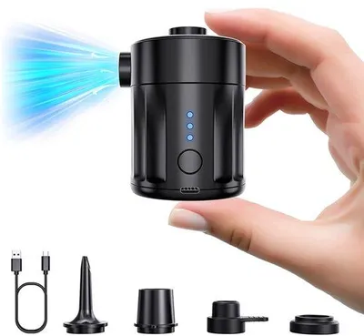 Produktbild von Elektrische 2-in-1 Luftpumpe für Luftmatratzen und Schwimmbäder, tragbar, mini-Vakuum mit 4 Lufteinlässen und Aufbewahrungstasche, Schwarz
