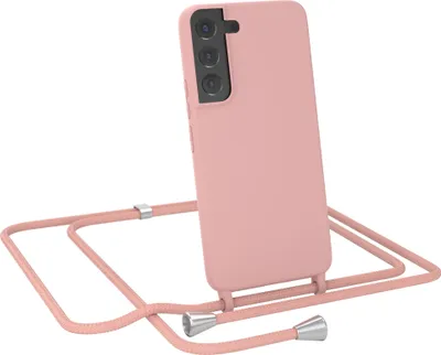 Produktbild von EAZY CASE Handykette kompatibel mit Samsung Galaxy S22 5G Handyhülle zum Umhängen, Silikon Hülle mit Band, Schutzhülle mit Ersatzkordel, Stylische Kette für Smartphone, Alt Rosa / Rosa