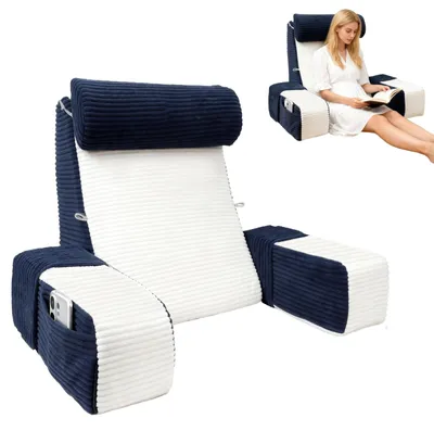 Immagine prodotto di Cuscino da lettura con supporto lombare - Blu e bianco