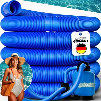 Produktbild von poolomio® Poolschlauch 32mm / 6,6 m - flexibler Schwimmbadschlauch für Poolpumpe & Poolsauger – UV- & Chlorbeständiger Spiralschlauch – Hochwertiger Druck- & Saugschlauch als Poolzubehör, Blau