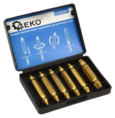 Immagine prodotto di Set di estrattori per viti, 6 pezzi, estrattore a sinistra con codolo esagonale, rivestito in HSS TiN, oro, Geko