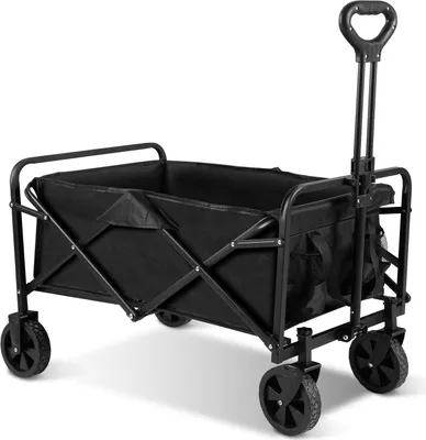 Produktbild von Jayseuw Bollerwagen faltbar offroad schwarz, Faltbollerwagen belastbar bis 80 kg, Klappbollerwagen für Strand, Garten, Einkäufe