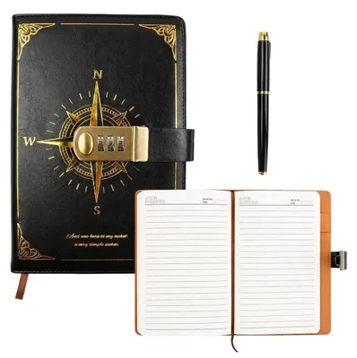 Produktbild von Kunstleder Journal mit Schloss A5 Retro-Stil Tagebuch mit Stift Schwarz 256 Seiten