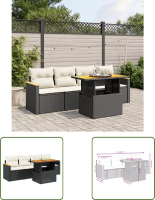 Produktbild von The Living Store 5-tlg. Garten-Sofagarnitur mit Kissen Schwarz Poly Rattan