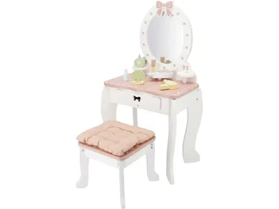 Produktbild von lupilu® Holz Kinder Schminktisch mit Hocker und großem Spiegel Frisiertisch inkl. Zubehör 9-teilig